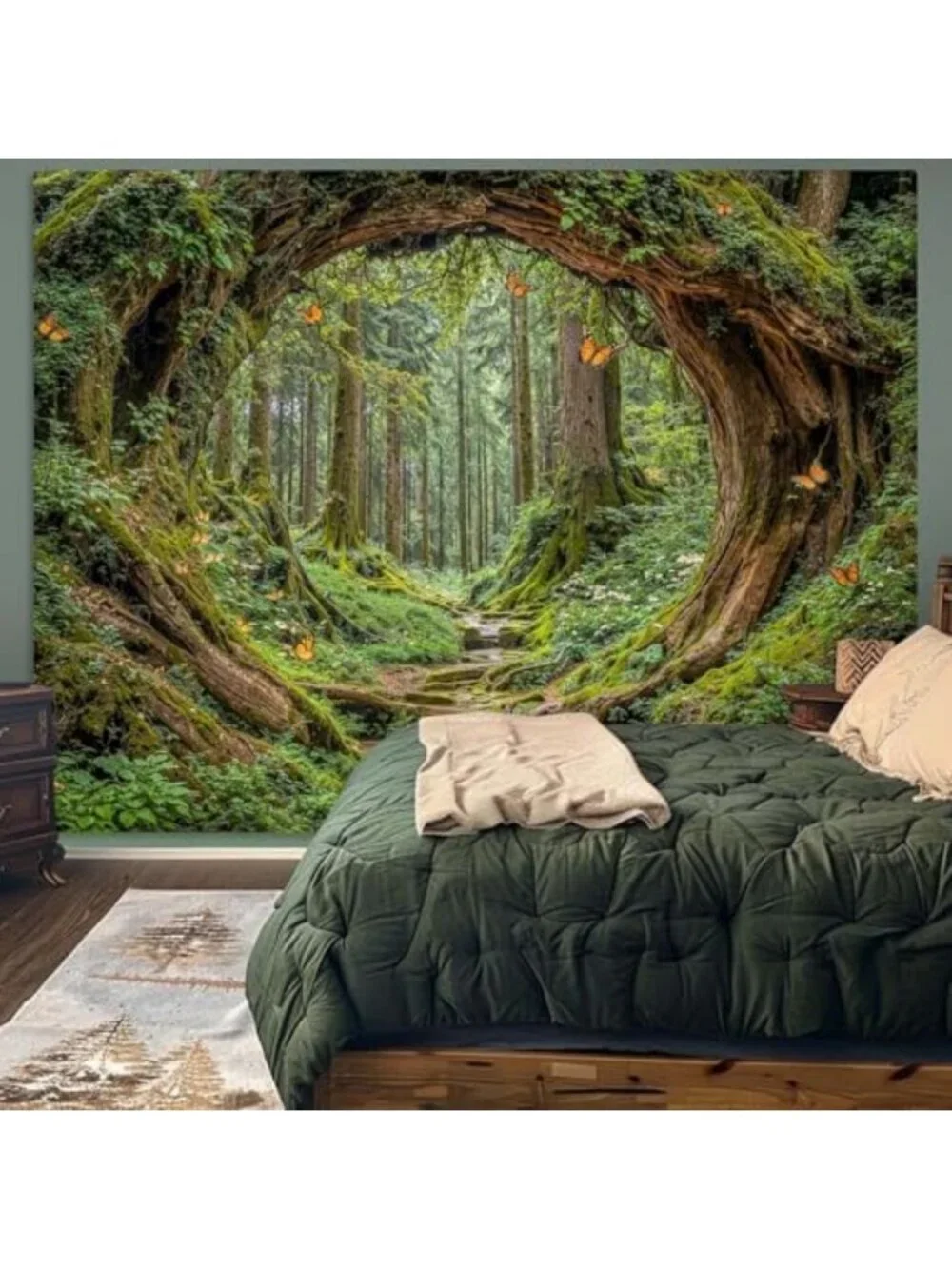 Extra Large Green Nature Tree Wall Tapestry - Aesthetic Jungle Decor 90x68